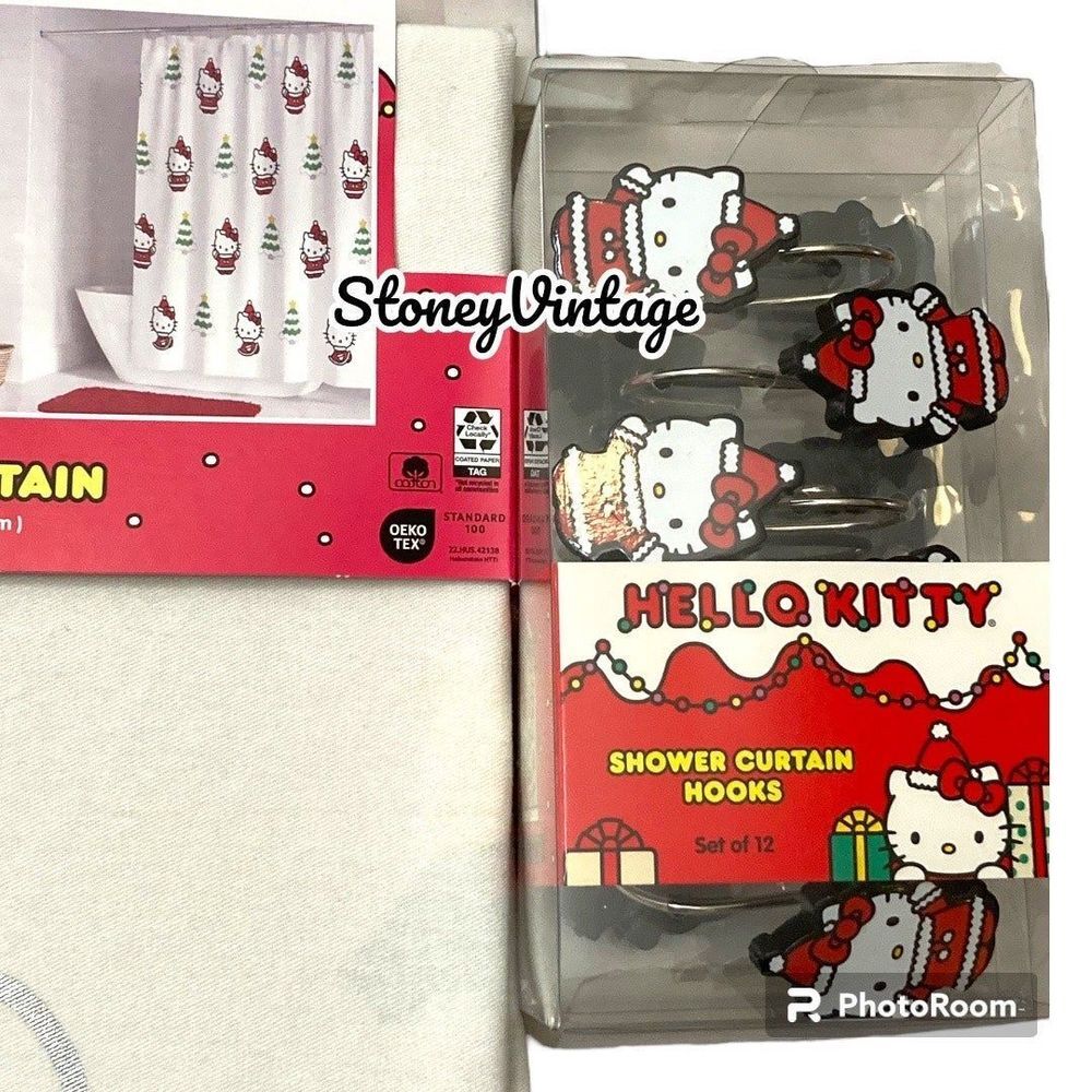 Hello kitty Christmas Shower Curtain and shower hooks set